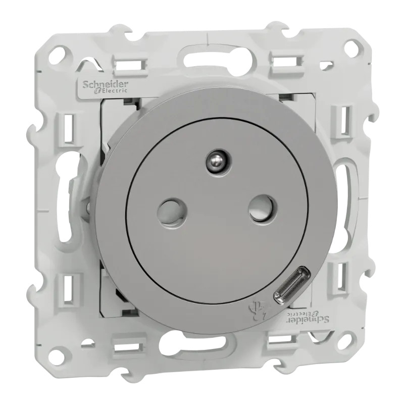 Odace - prise affleurante + USB C10.5W - aluminium - S530089 Schneider Electric
