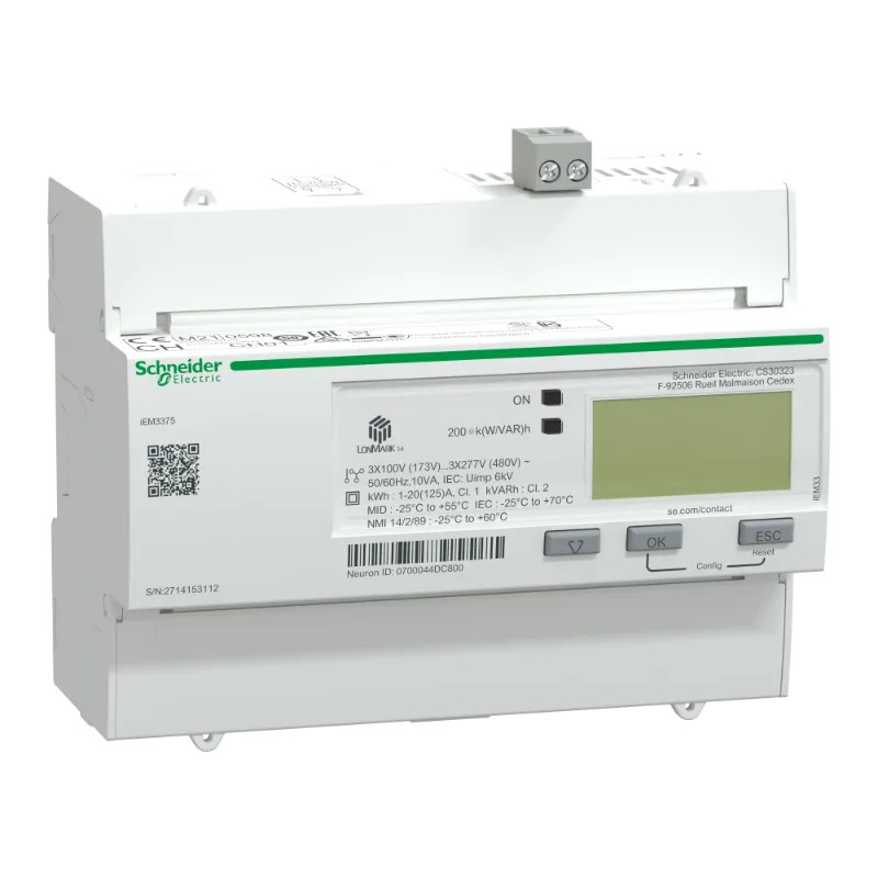 Acti9 iEM - compteur d'énergie tri - 125A - multitarif - LON - MID - A9MEM3375 Schneider Electric