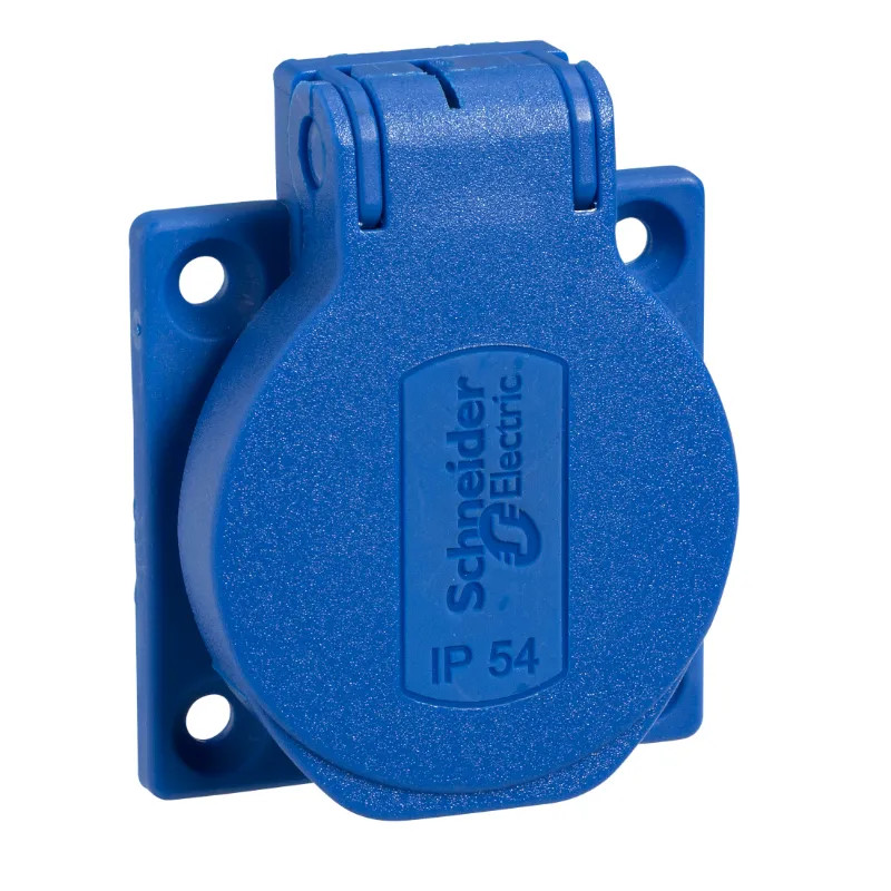 Mureva - Socle prise schuko enc 50x50 fix post blue ip54 220v 2pt - PKS51B Schneider Electric