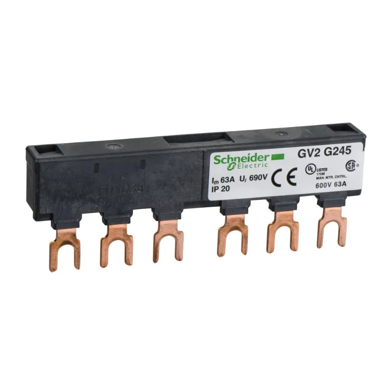 TeSys GV - jeu de barre tripolaire - 63A - 2 dérivations - pas 45 mm - GV2G245 Schneider Electric