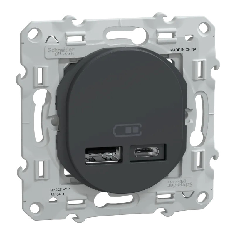 Ovalis - double chargeur USB A+C 12W - Anthracite - S340401 Schneider Electric