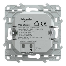 Chargeur USBA 7,5W+C 45W Anth - S340403 Schneider Electric