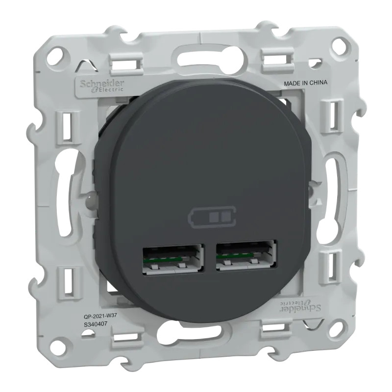Ovalis - double chargeur USB A+A 10,5W - Anthracite - S340407 Schneider Electric