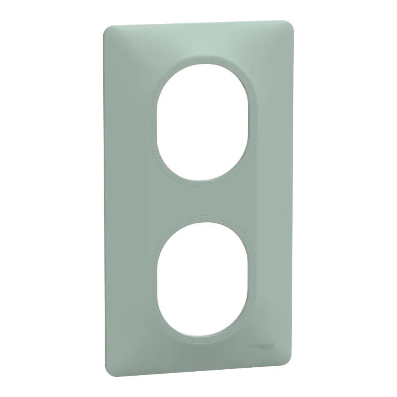 Ovalis - Plaque de finition - 2 postes Vertical - entraxe 71mm - Sauge - S320724A Schneider Electric