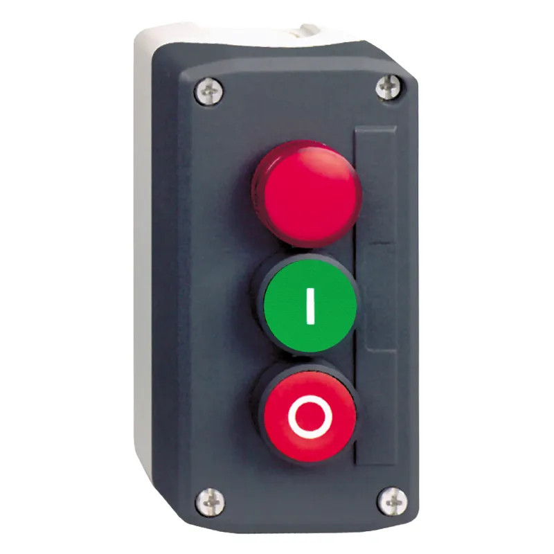 Harmony boite - 3 boutons poussoirs Ø22 - vert /rouge/voyant rouge - XALD363M Schneider Electric