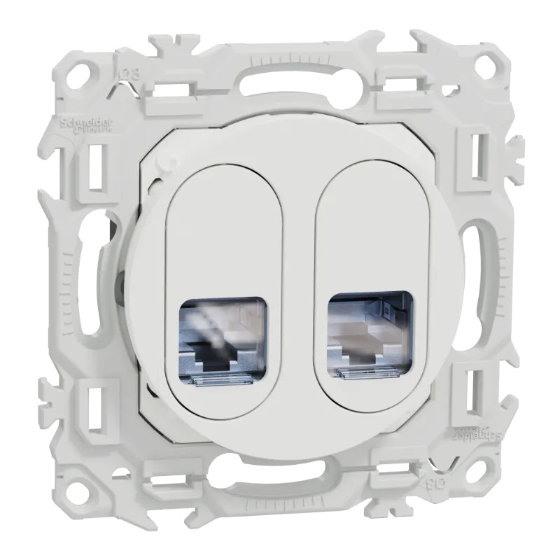 Odace - prise double RJ45 - Cat6A STP grade 3TV - blanc craie