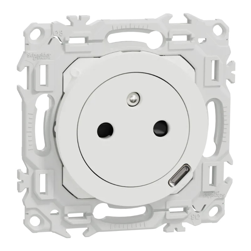 Odace 2P+T affleurante USB-C 18W blanc