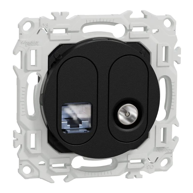 Odace - prise mixte RJ45 Cat.6 STP + TV - noir onyx