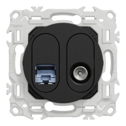Odace - prise mixte RJ45 Cat.6 STP + TV - noir onyx