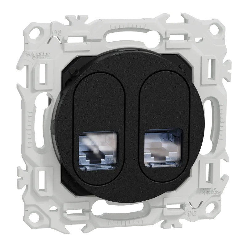 Odace prise double RJ45 cat.6 STP noir