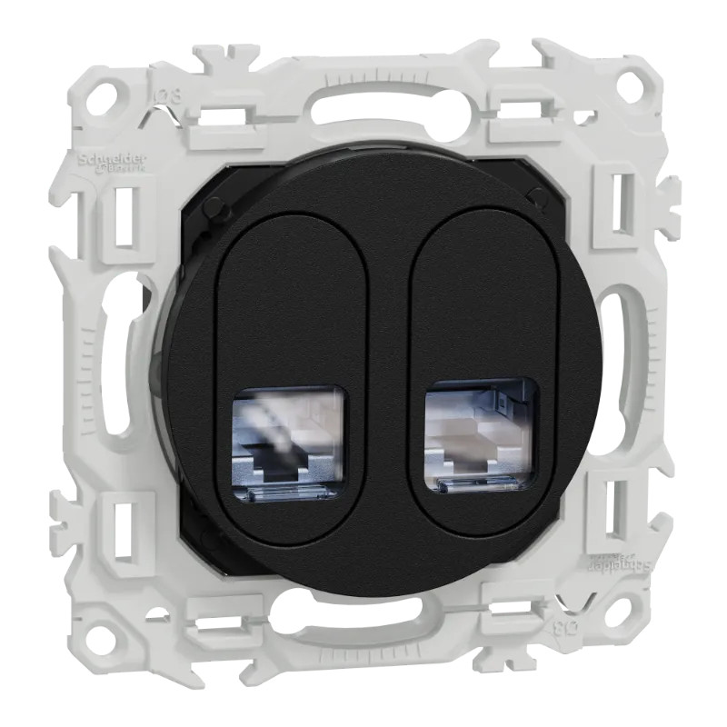 Odace - prise double RJ45 - Cat6A STP grade 3TV - noir onyx