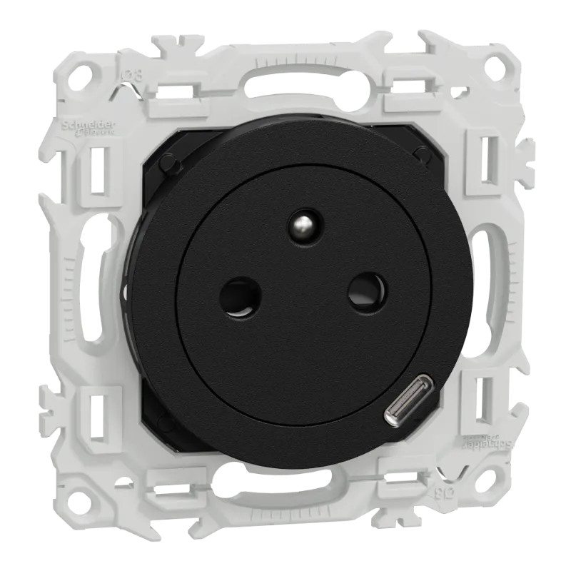 Odace 2P+T affleurante USB-C 18W noir