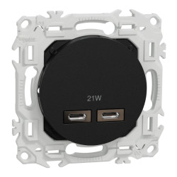 Odace - chargeur double USB type C+C - 21W Power Delivery - noir onyx