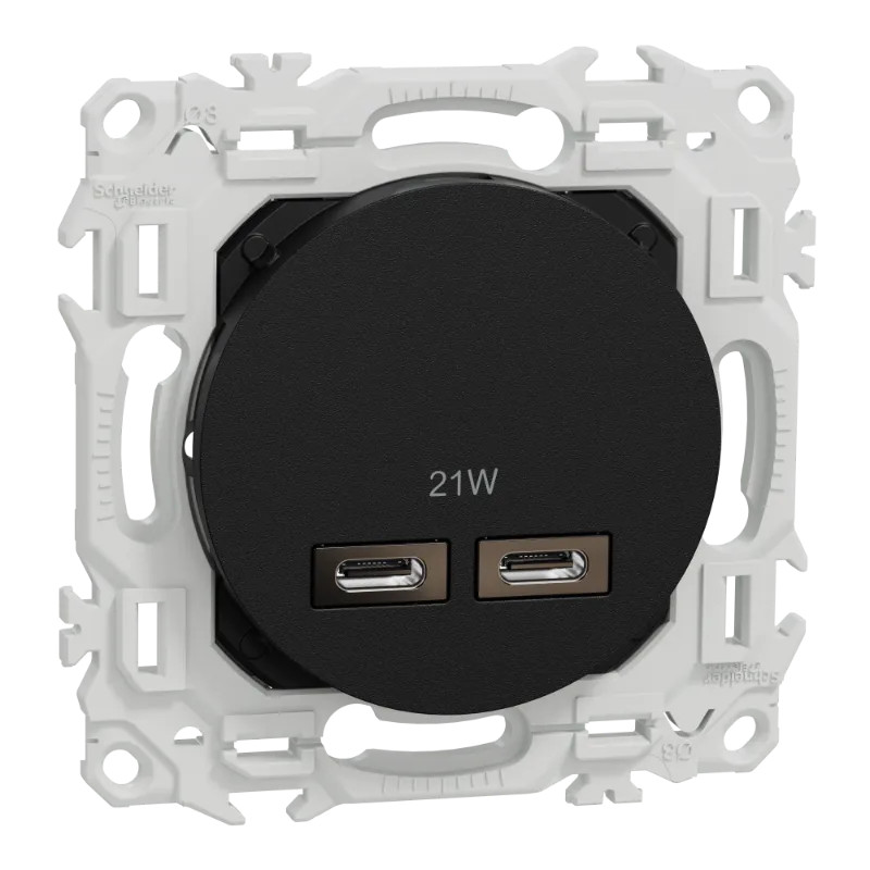 Odace - chargeur double USB type C+C - 21W Power Delivery - noir onyx