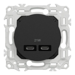 Odace - chargeur double USB type C+C - 21W Power Delivery - noir onyx