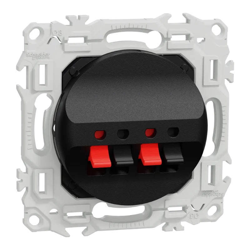 Odace - prise haut-parleurs double 2 sorties - à poussette - noir onyx