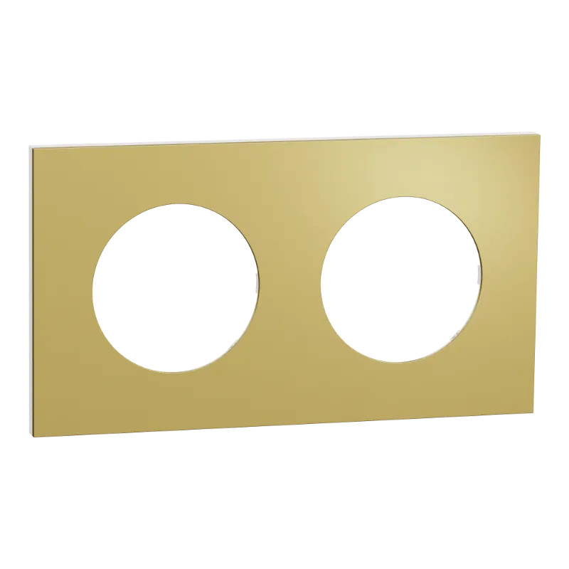 Odace Métal - plaque de finition 2 postes - effet Laiton support blanc