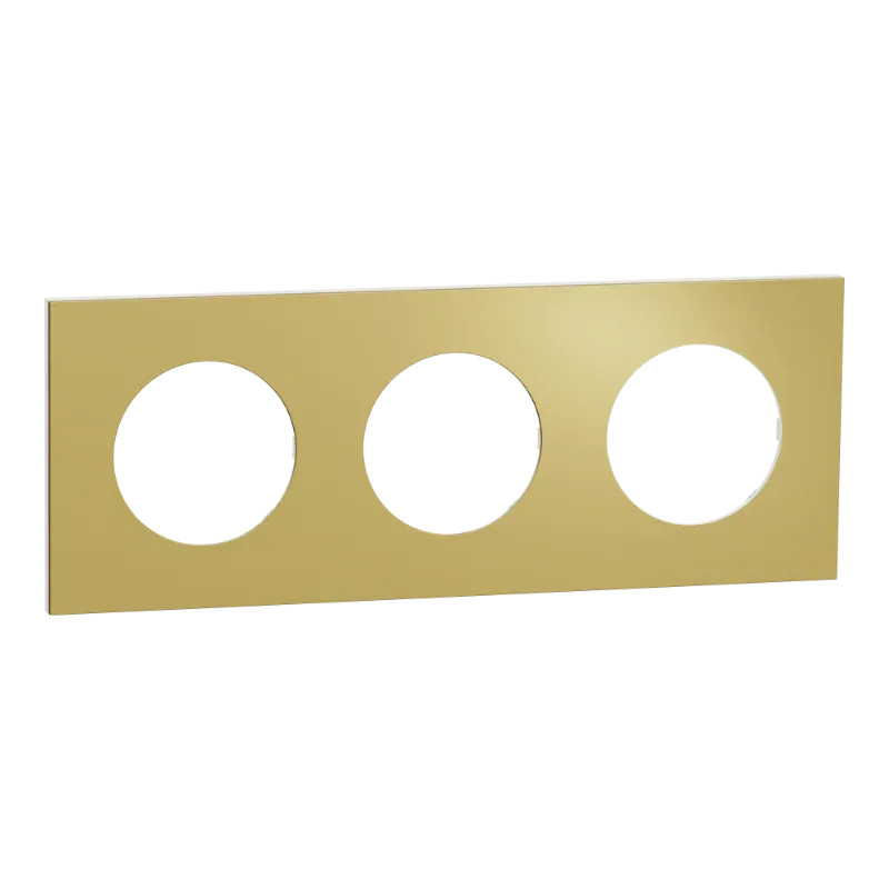 Odace Métal - plaque de finition 3 postes - effet Laiton support blanc