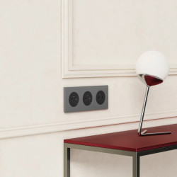 Odace Métal - plaque de finition 3 postes - effet Titane support noir