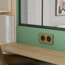 Odace Métal - plaque de finition 2 postes - effet Laiton support noir