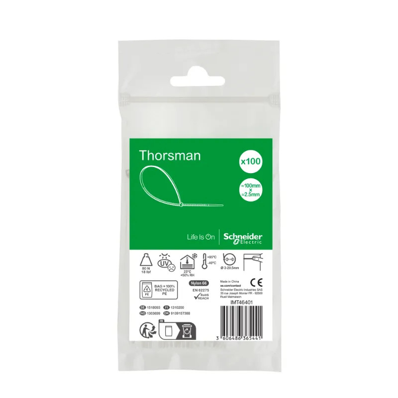 Thorsman colliers de serrage 100x2.5 Incolore, 100p - IMT46401 Schneider Electric