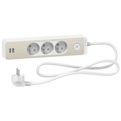 Multipr 3P blc/bois 2USB 1,5m - ST933U1WC Schneider Electric