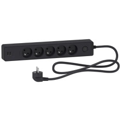 Odace - Rallonge multiprises 5 prises 2P+T - anthracite - 2USB - 1,5m - ST935U1B Schneider Electric