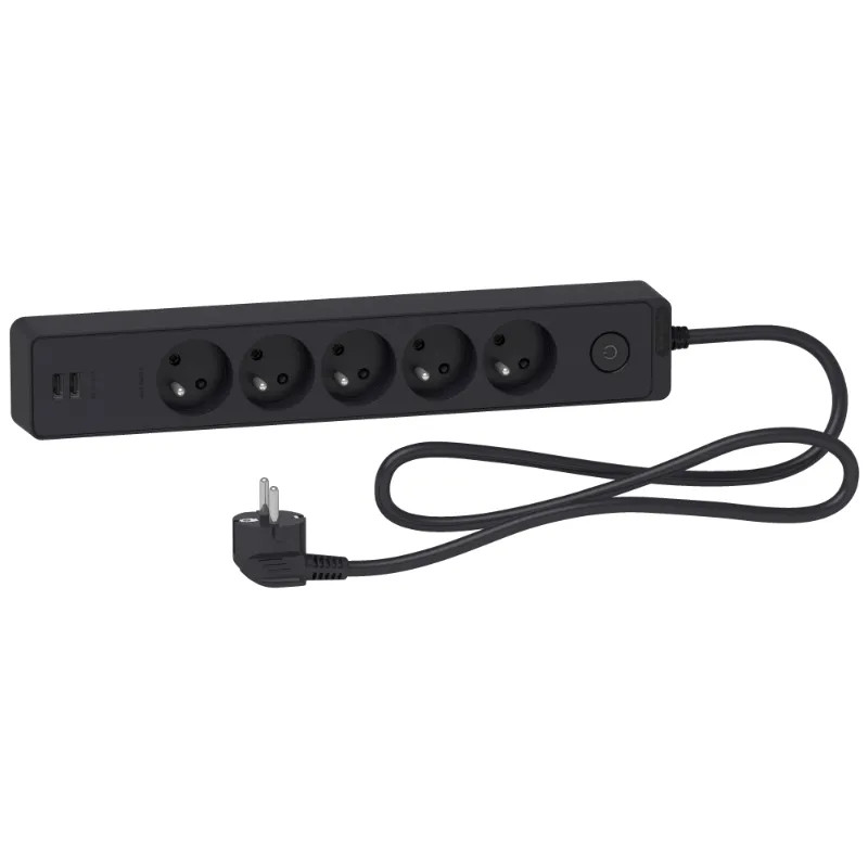 Odace - Rallonge multiprises 5 prises 2P+T - anthracite - 2USB - 1,5m - ST935U1B Schneider Electric