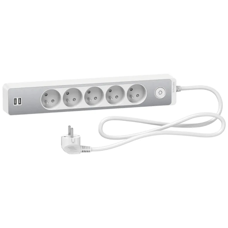 Multipr 5P 2USB 1,5m blc/alu - ST935U1WA Schneider Electric