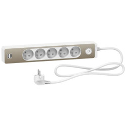 Multipr 5P 2USB 1,5m blc/bronz - ST935U1WB Schneider Electric