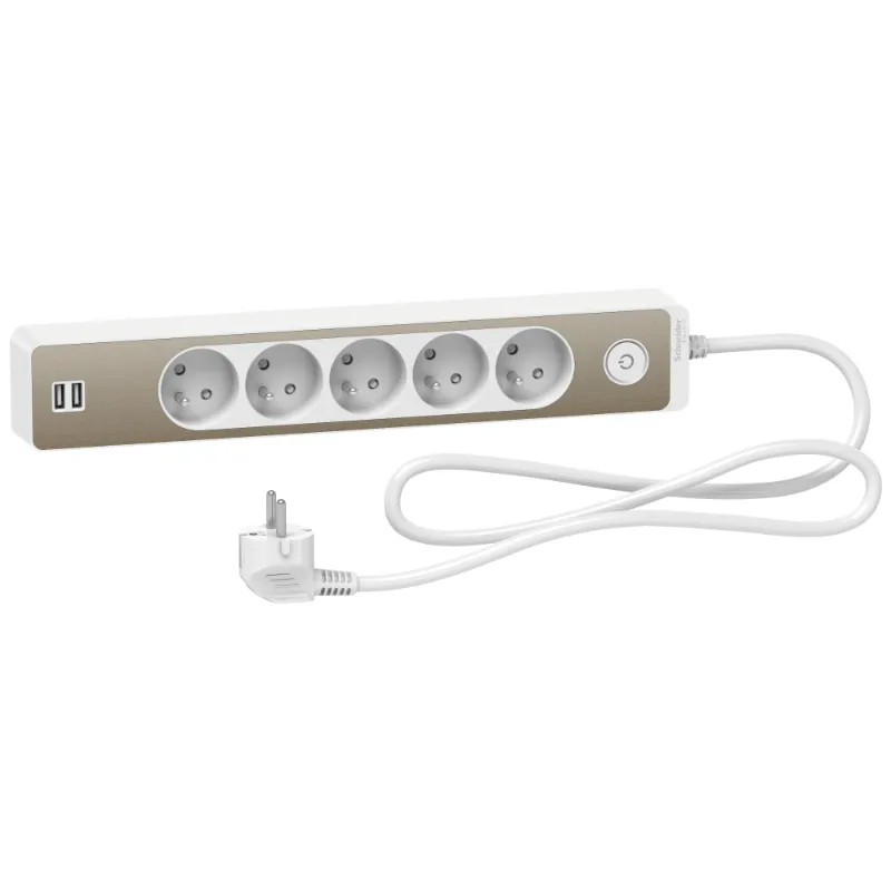 Multipr 5P 2USB 1,5m blc/bronz - ST935U1WB Schneider Electric
